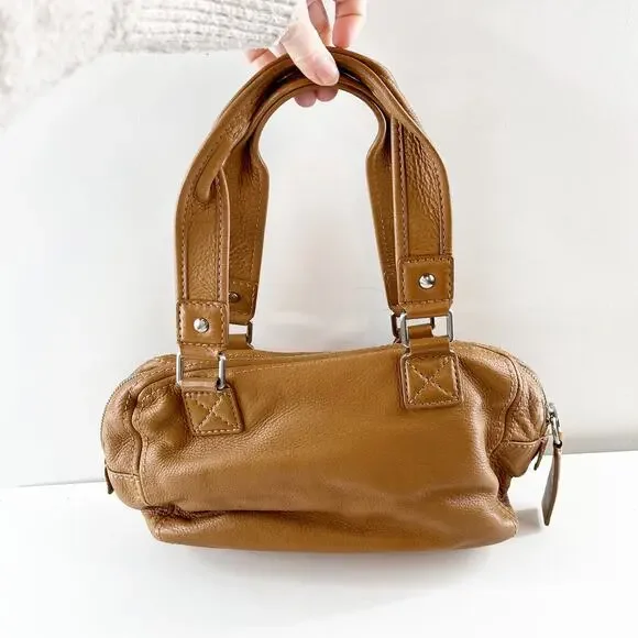 Michael Kors Leather Satchel Bowler Purse Handbag Bag Brown Cognac - Picture 5 of 9